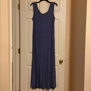 Sleeveless Blue/White Striped Flowy Maxi Dress